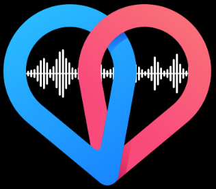 Corazón entrelazado rosa y azul con una onda de audio, el símbolo original de PureBond.